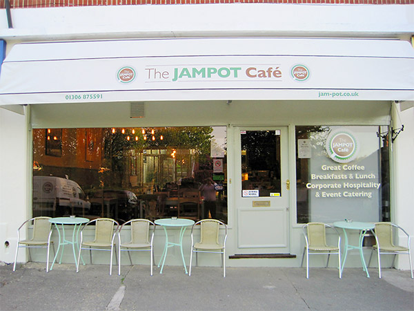 An exterior photo of the refurbished Jampot Cafe Dorking